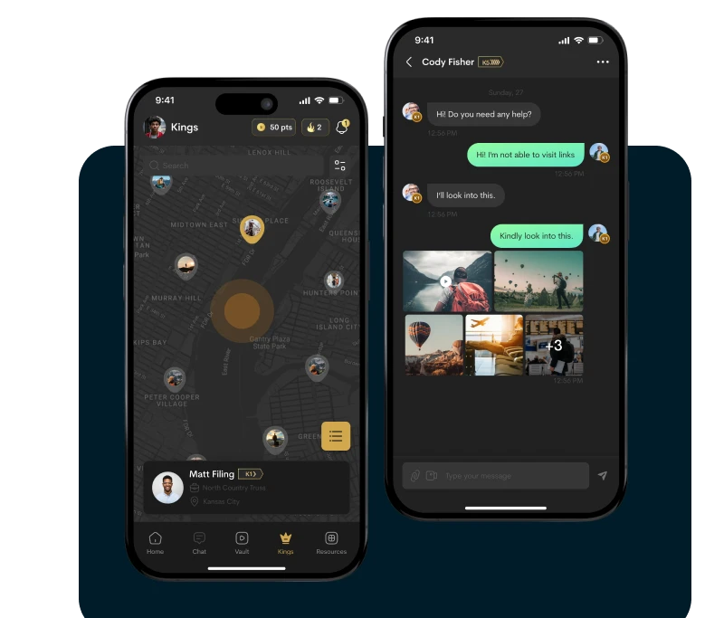 Rise Up Kings mobile app screens developed by TekRevol